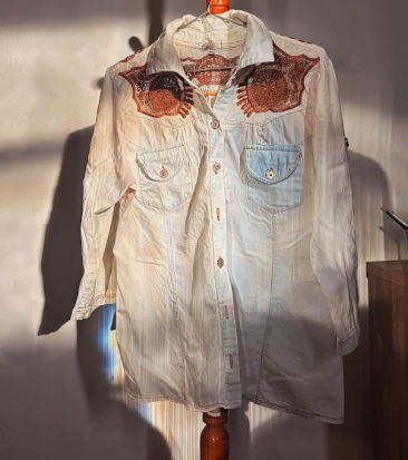 Camisa texana — Branca e bege