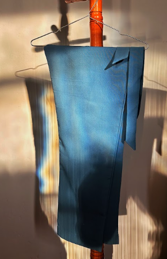 Calça azul alfaiataria amarração — Azul